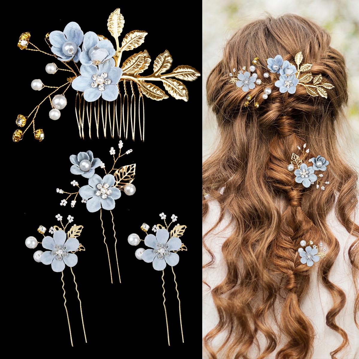 4pcs Faux Pearl Bridal Hair Comb Set for Weddings